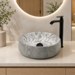 Lavamanos En Porcelana Redondo Barriga Marmol Gris Blanco